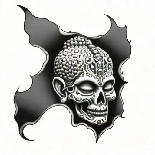 budha and skull wearing tattoo design idea
