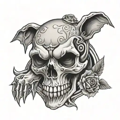 skull and dog tattoo design idea