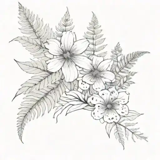 fern and cosmo flower underneath collarbone, one on each side  tattoo design idea