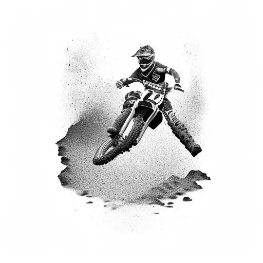 A manager riding a dirt bike in a black-grey shaded desert landscape tattoo design idea