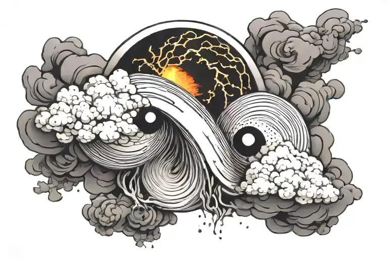 atom bomb yin yang 3d explosion cloud tattoo design idea