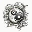 atom symbol integrated into yin yang 3d bomb tattoo design idea