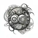 atom symbol integrated into yin yang 3d bomb tattoo design idea