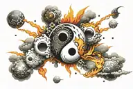 atom symbol bomb yin yang 3d explosion cloud tattoo design idea