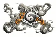 atom symbol bomb yin yang 3d explosion cloud tattoo design idea