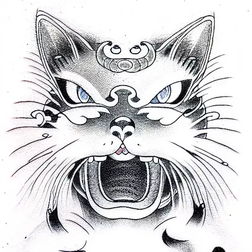 Japanese cat daemon tattoo design idea