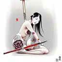  full length long legged nude girl in japanese style with a hammer tattoo design idea
