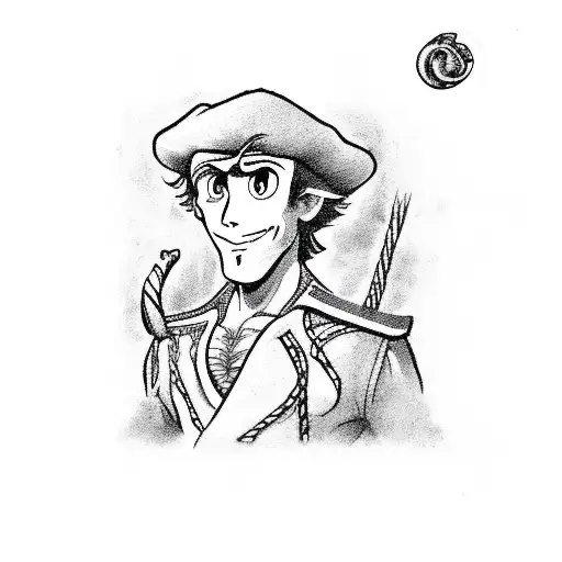Guybrush Threepwood in front of the Scumm bar rom The Curse Of Monkey Island tattoo design idea
