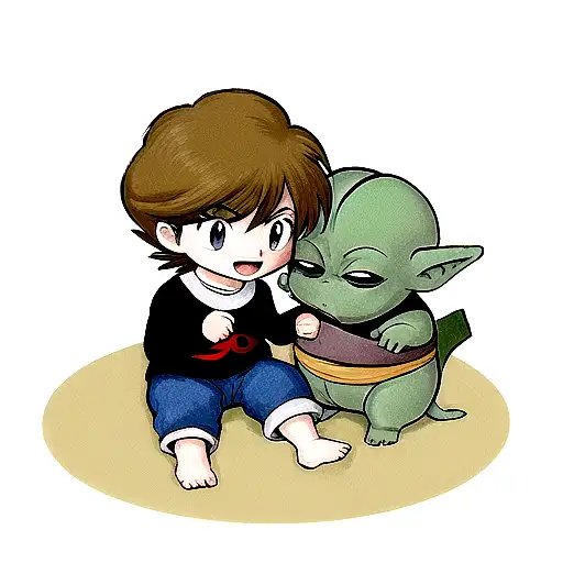 Pokemon and baby Yoda friendly fighting  tattoo design idea