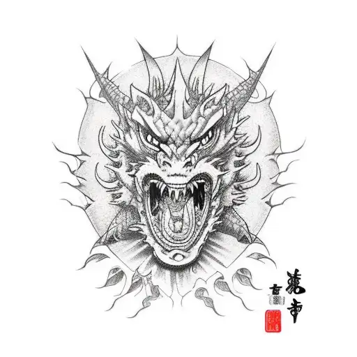 Dragon sun eyes evil tattoo design idea