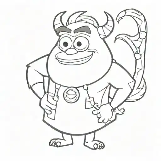 A minimalist tattoo design of Sulivan from Monsters University in a cartoon style, showcasing your passion for the character. tattoo design idea