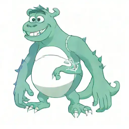 A minimalist tattoo design of Sulivan from Monsters University in a cartoon style, showcasing your passion for the character. tattoo design idea