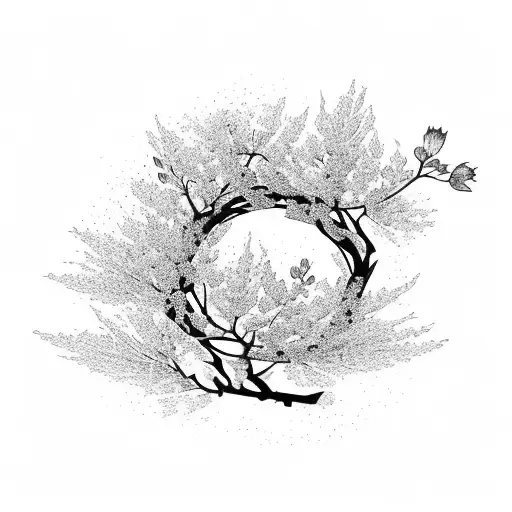 a cherry blossom flower, with a sword crossing the center of that sakura, in black minimalist work tattoo design idea