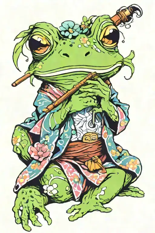 Frog in a yukata smoking an opium pipe tattoo design idea