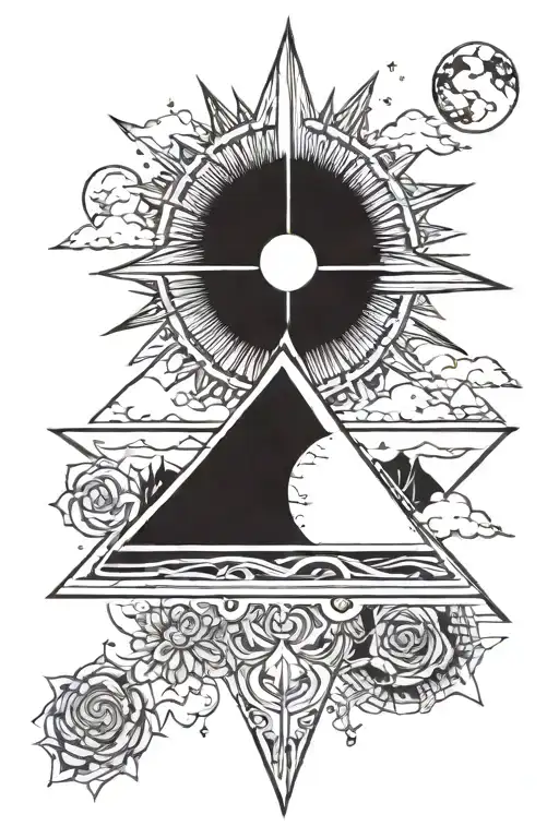 Isosceles triangle moon sun aries cancer tattoo design idea