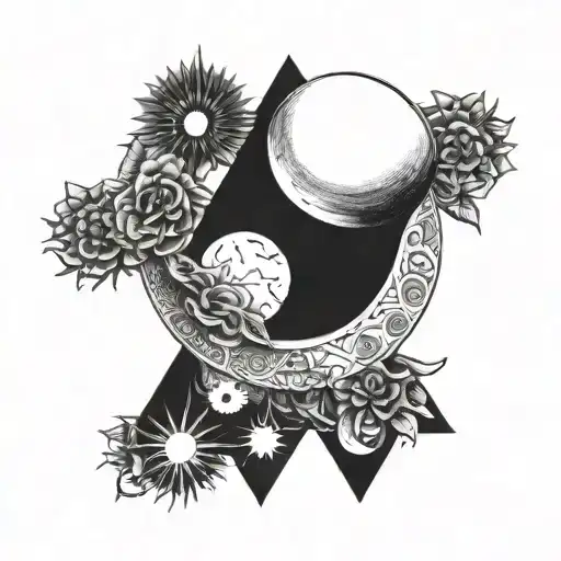 Isosceles triangle moon sun aries cancer tattoo design idea