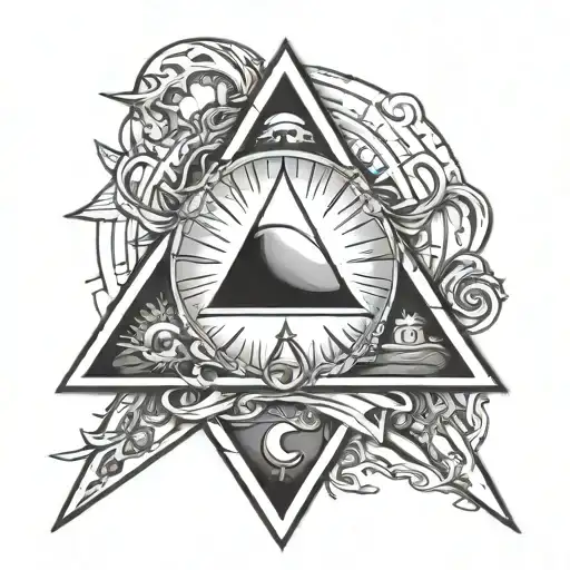 Isosceles triangle moon sun aries cancer tattoo design idea