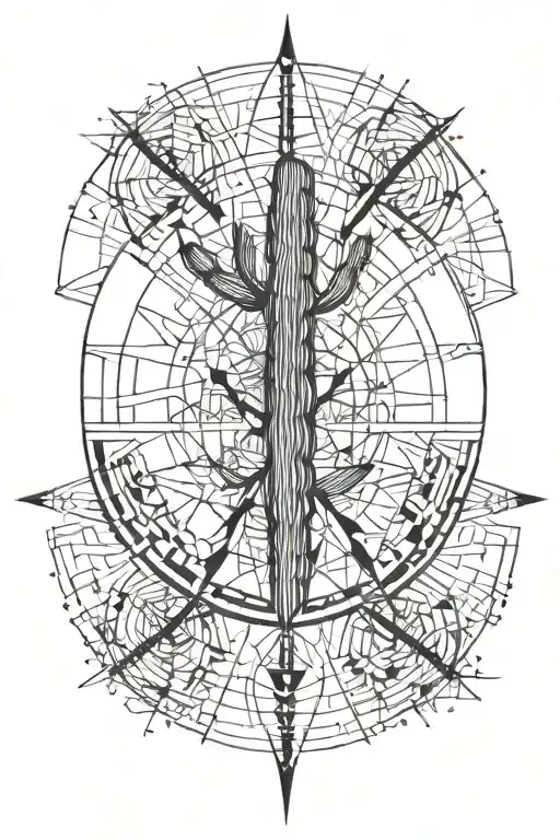 Modern saguaro cactus shaped compass tattoo design idea