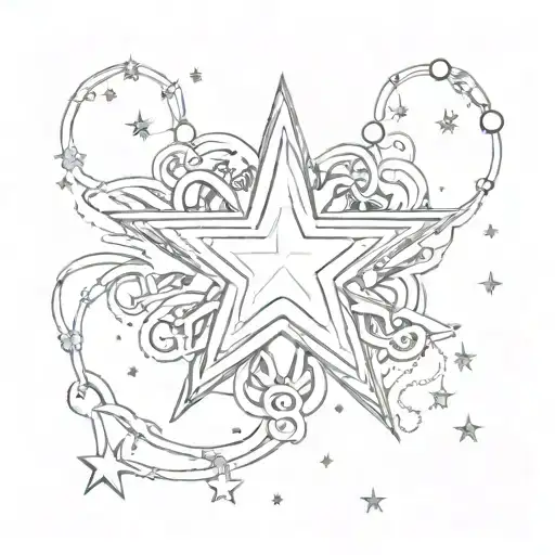 kawaii star and small chains and beads small  tattoo design idea
