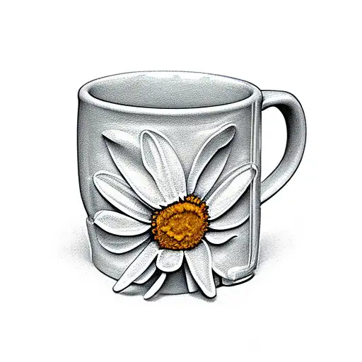 daisy and daffodil in a coffee mug tattoo design idea