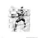 A sketch-style design of a powerlifter breaking through a brick wall tattoo design idea