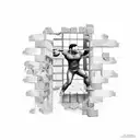 A sketch-style design of a powerlifter breaking through a brick wall tattoo design idea