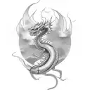 long dragon with fire Japanese clouds  tattoo design idea