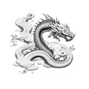 long dragon with fire Japanese clouds  tattoo design idea