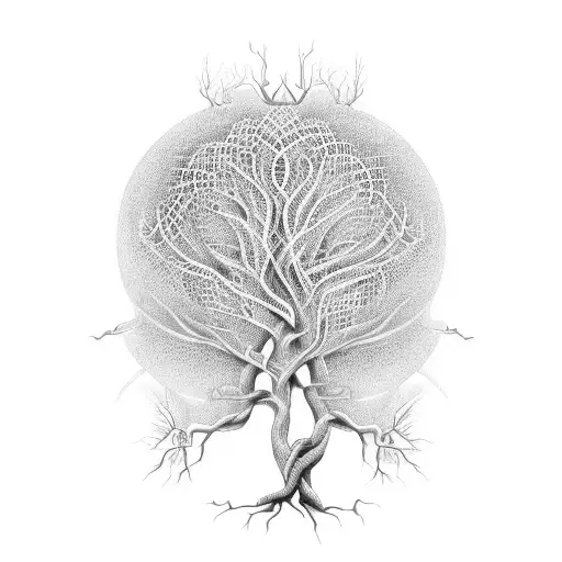 An intricately designed tree of life with roots resembling tango dancers tattoo design idea