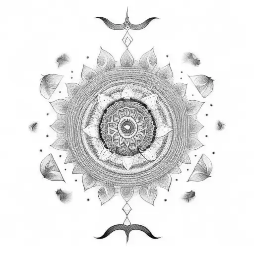 A mandala-inspired tattoo featuring vegan symbols and elements of Indian art tattoo design idea