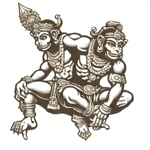 simple black and white lord hanuman tattoo pleasant sitting tattoo design idea