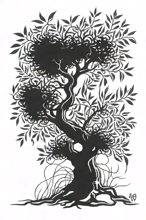 olive tree growing roots reaching deep tattoo design idea