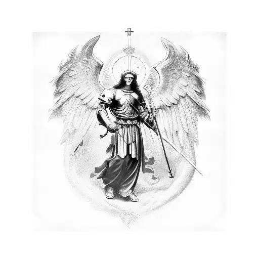 Black and Grey "St. Michael Archangel" Tattoo Idea - BlackInk AI
