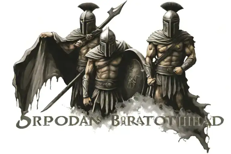 5 spartans with word brotherhood written in old English font  tattoo design idea