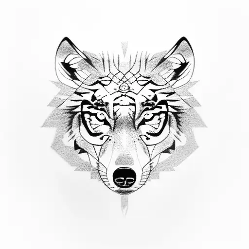 wolf pack with a tiger with blue eyes tattoo design idea