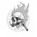 skull riding a bicycle with flame hair tattoo design idea