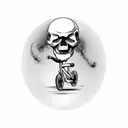 skull riding a bicycle with flame hair tattoo design idea