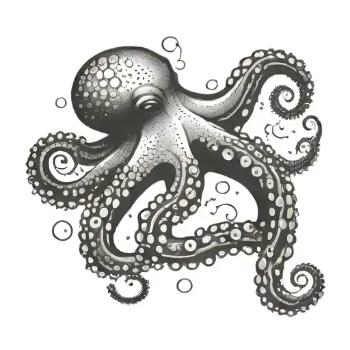 Minimalist tattoo design of a delicate octopus, medium size, fine, delicate and feminine strokes tattoo design idea