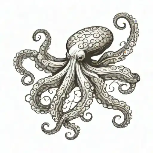 Minimalist tattoo design of a delicate octopus, medium size, fine, delicate and feminine strokes tattoo design idea