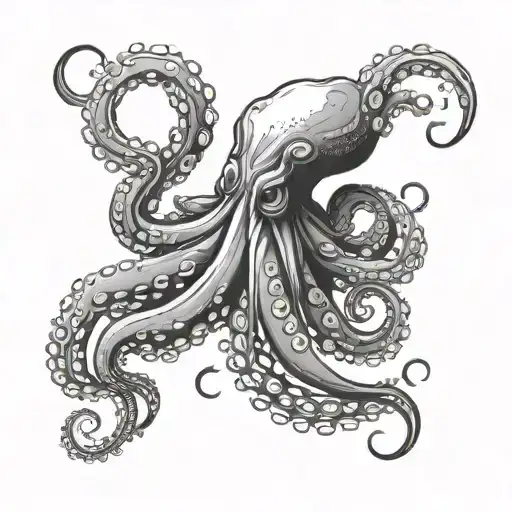 Minimalist tattoo design of a delicate octopus, medium size, fine, delicate and feminine strokes tattoo design idea