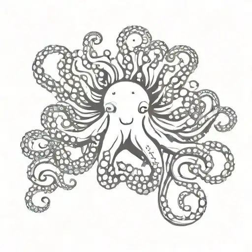 Minimalist tattoo design of a delicate octopus, medium size, fine, delicate and feminine strokes tattoo design idea