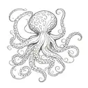 Minimalist tattoo design of a delicate octopus, medium size, fine, delicate and feminine strokes tattoo design idea