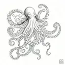 Minimalist tattoo design of a delicate octopus, medium size, fine, delicate and feminine strokes tattoo design idea