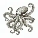 Minimalist tattoo design of a delicate octopus, medium size, fine, delicate and feminine strokes tattoo design idea