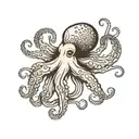 Minimalist tattoo design of a delicate octopus, medium size, fine, delicate and feminine strokes tattoo design idea