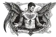 angle wings with a man in the middle with a this quote "if they want to go let them don't let yourself go down and drown tattoo design idea
