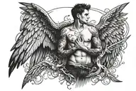 angle wings with a man in the middle with a this quote "if they want to go let them don't let yourself go down and drown tattoo design idea