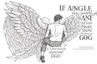 angle wings with a man in the middle with a this quote "if they want to go let them don't let yourself go down and drown tattoo design idea