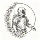 An astronaut in the armor of the Roman Empire, around the SPQR and a wreath tattoo design idea