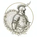 An astronaut in the armor of the Roman Empire, around the SPQR and a wreath tattoo design idea